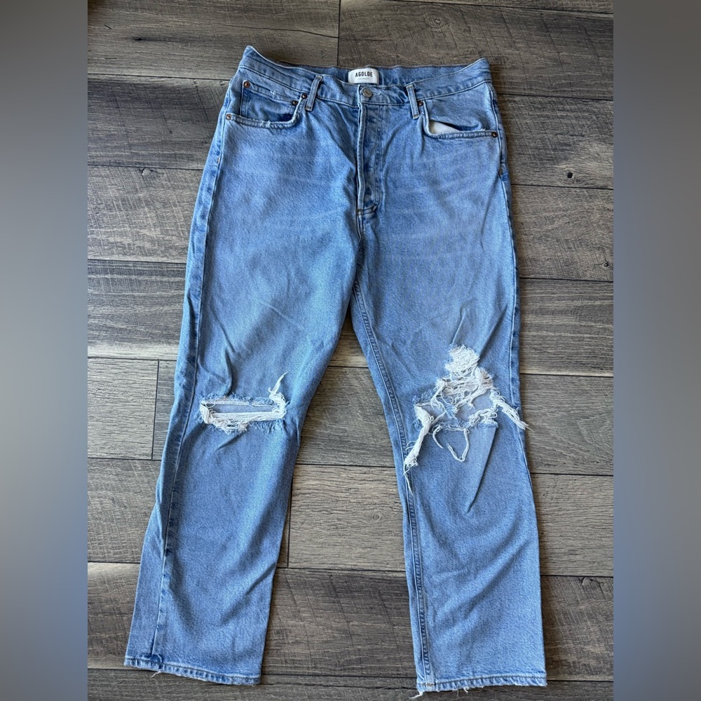 Agolde Women’s Straight Leg Distressed Jeans Denim Blue Size 30